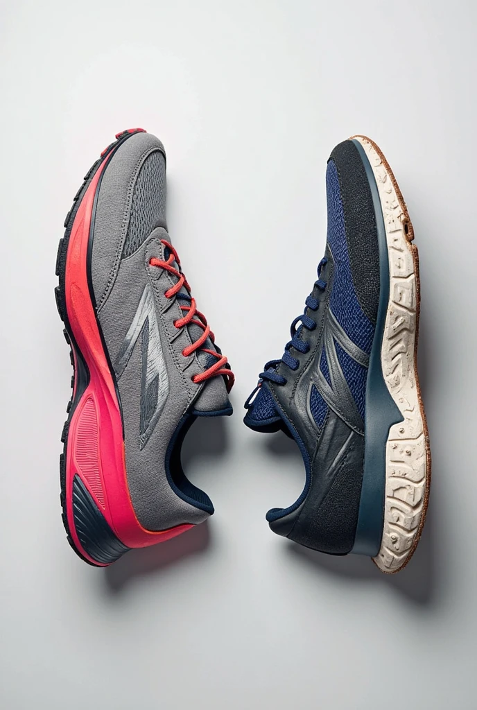 Modern athletic shoe compared with worn fast-fashion sneaker, illustrating durability difference.